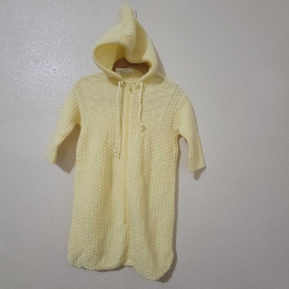 Vintage Tiny Tots Yellow Hooded Knit Sleepsack Unisex Size 3-6 Months